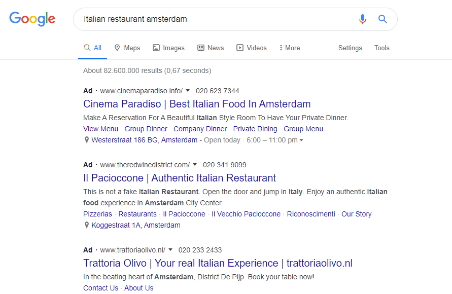 Example of Google Search Ads